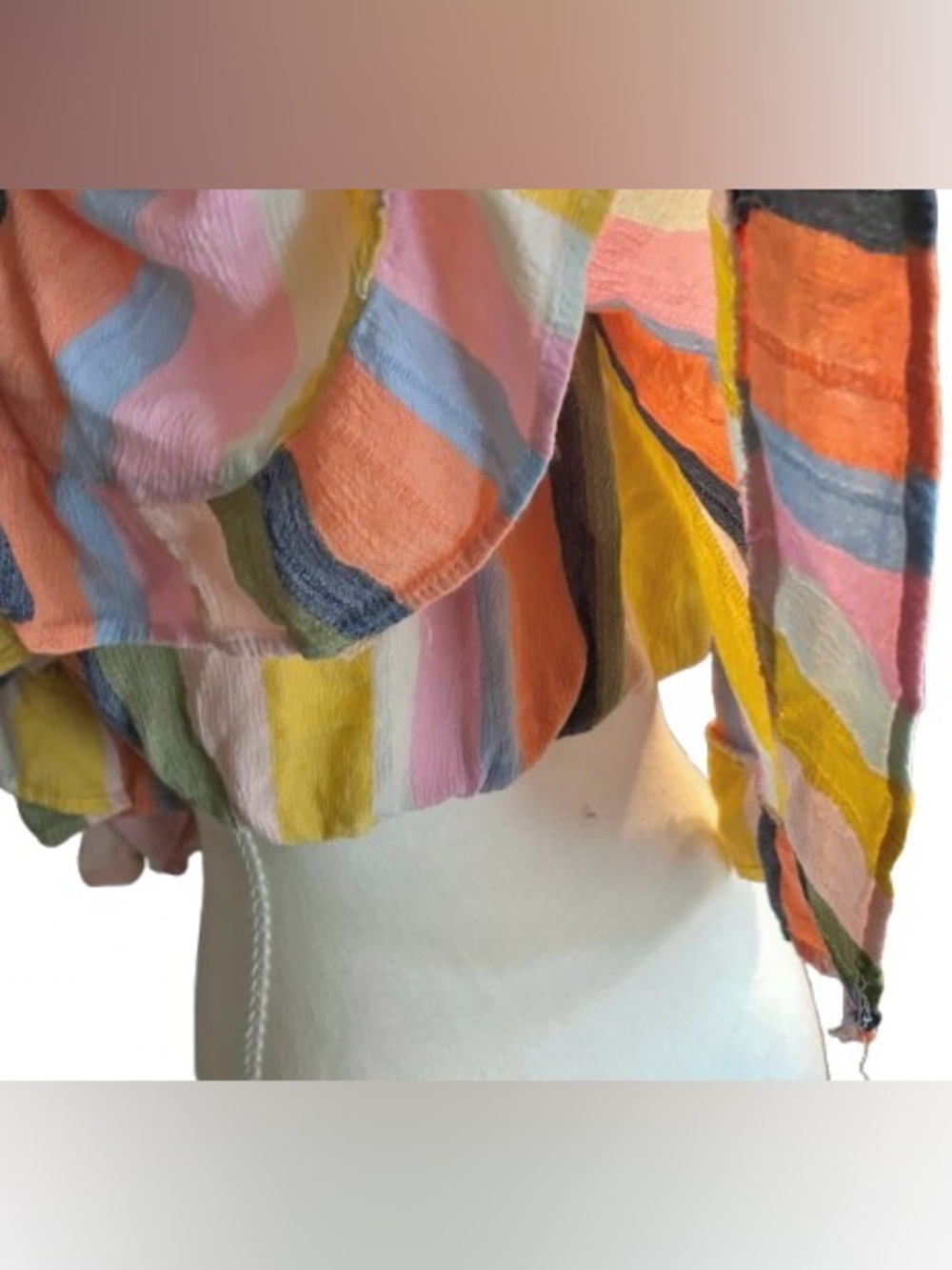 Crop Angie Pastel Rainbow StripeTop Shirt Large Boho Cropped Ruffle Beach Beachy - Picture 10 of 11